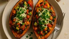 Camote asado relleno de verduras: cena ligera al horno con mucho sabor