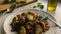 Coles de Bruselas al horno con tocino: doraditas, crujientes y listas en 25 minutos