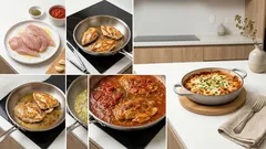 Pollo a la pizzaiola en sartén: jugoso con salsa de tomate, orégano y mozzarella