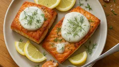 Salmón en sartén con salsa cremosa de limón y yogur griego (listo en minutos)